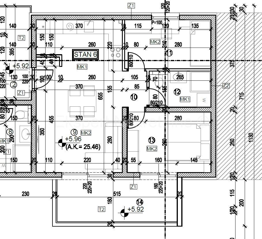 Trogir, 2-bedroom apartment 56 m2, 2nd floor, new building, sea view