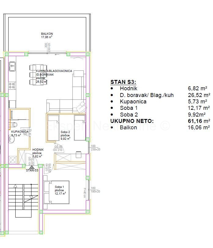 Čiovo, Okrug G., appartamento con 2 camere da letto 76 m2 + terrazza sul tetto 77 m2, piscina, vista