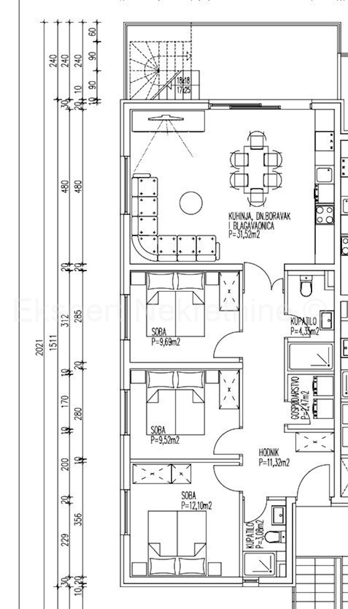 Spalato, Slatine, appartamento di 3 locali 100 m2 + terrazza sul tetto 60 m2, vista mare