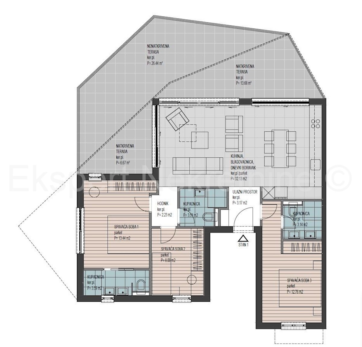 Čiovo, Okrug, appartamento con 3 camere da letto 82 m2 + 47 m2 di terrazza, piscina, vista, Novograd.