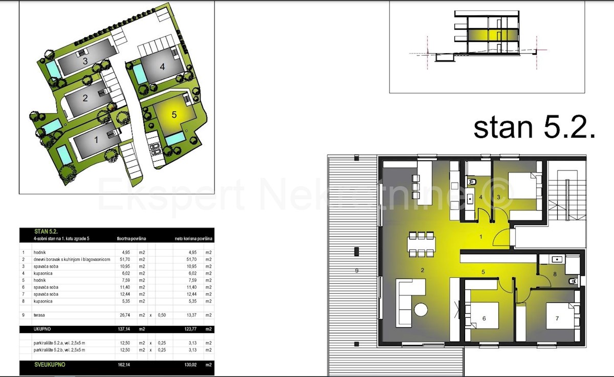 Čiovo, Okrug.G., appartamento trilocale 130m2 con due posti auto, vista mare