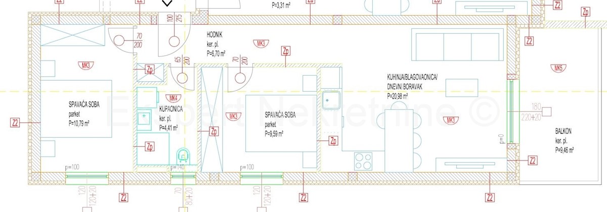 Čiovo, Okrug G., appartamento con 2 camere da letto 59,7 m2 con terrazza sul tetto 65 m2, esterno PM