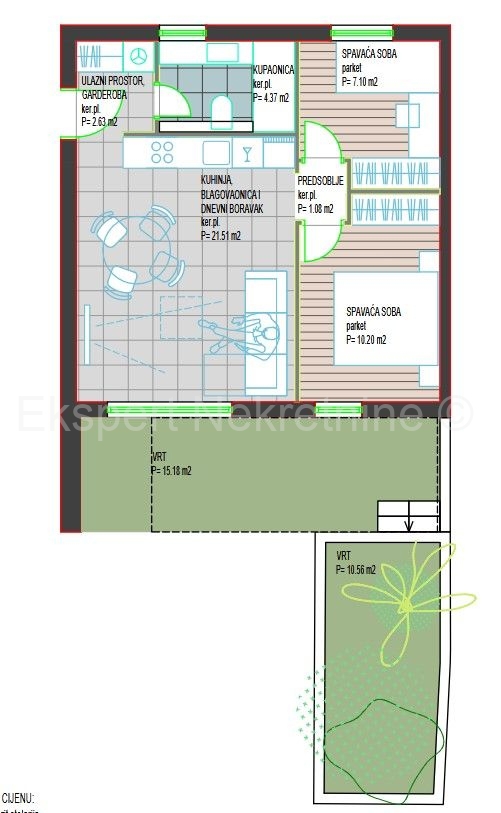 Trogir, Center, 2-bedroom apartment 47 m2 + garden 26 m2, new building, parking