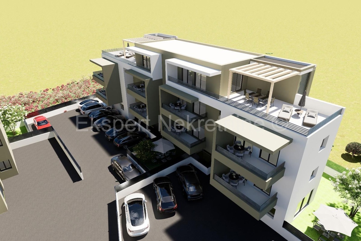 Trogir, smaller 2-bedroom apartment 56 m2, 2nd floor, new building, sea view
