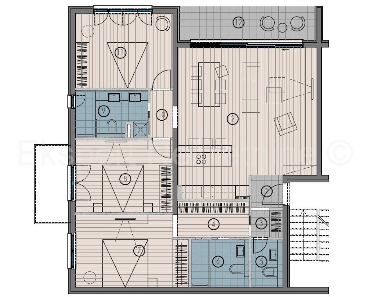 Marina, lussuosa. Appartamento di 3 locali 118 m2, di nuova costruzione, piscina sul tetto