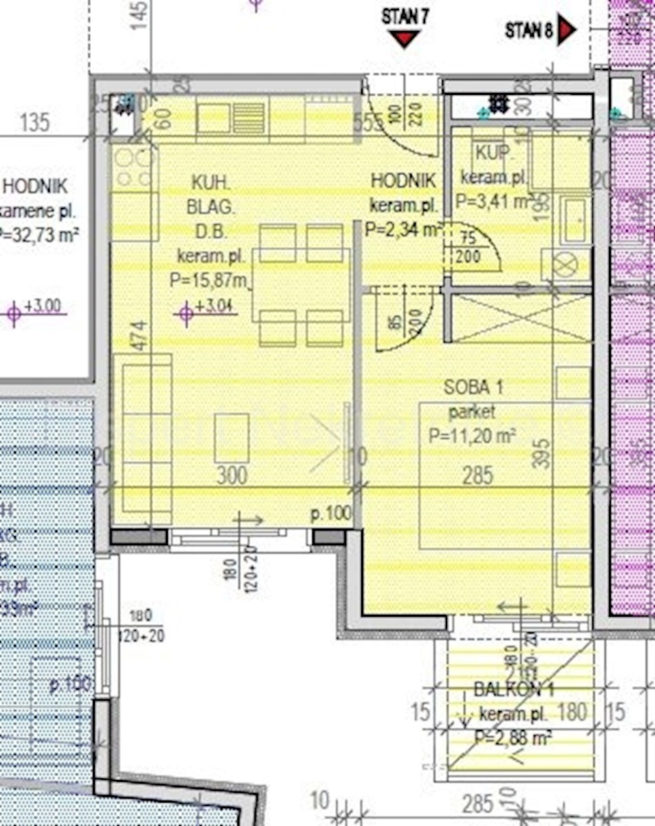 Slatine, bilocale 51m2 al primo piano con posto auto, 45m dal mare