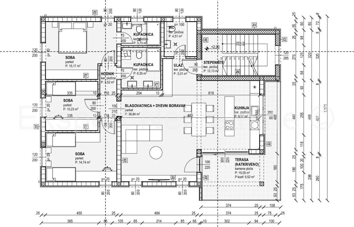 Rogoznica, palazzina di 449 m2, con 3 appartamenti di 124 m2, piscina, Novograd.