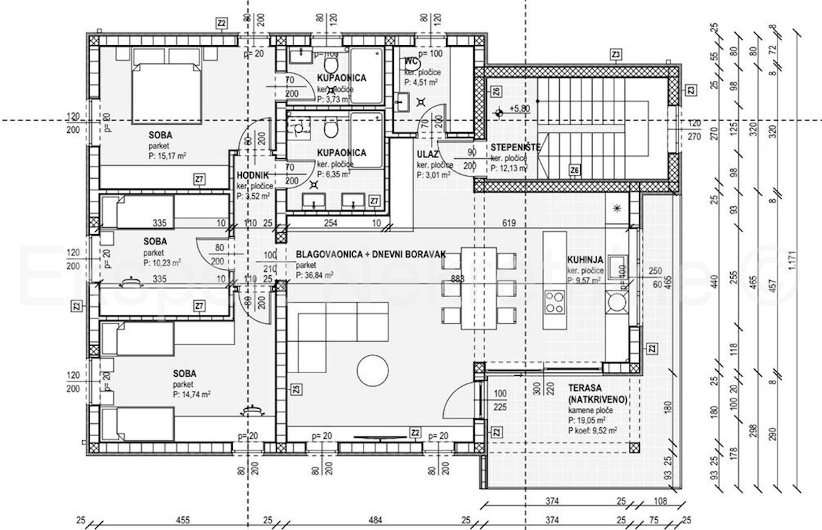 Rogoznica, palazzina di 449 m2, con 3 appartamenti di 124 m2, piscina, Novograd.