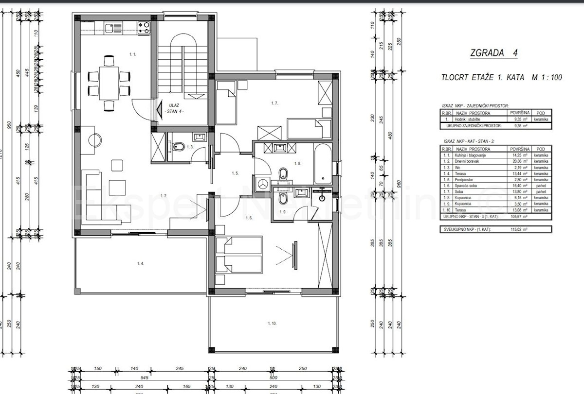 Rogoznica, appartamento trilocale 105m2 con due posti auto e giardino, vista mare