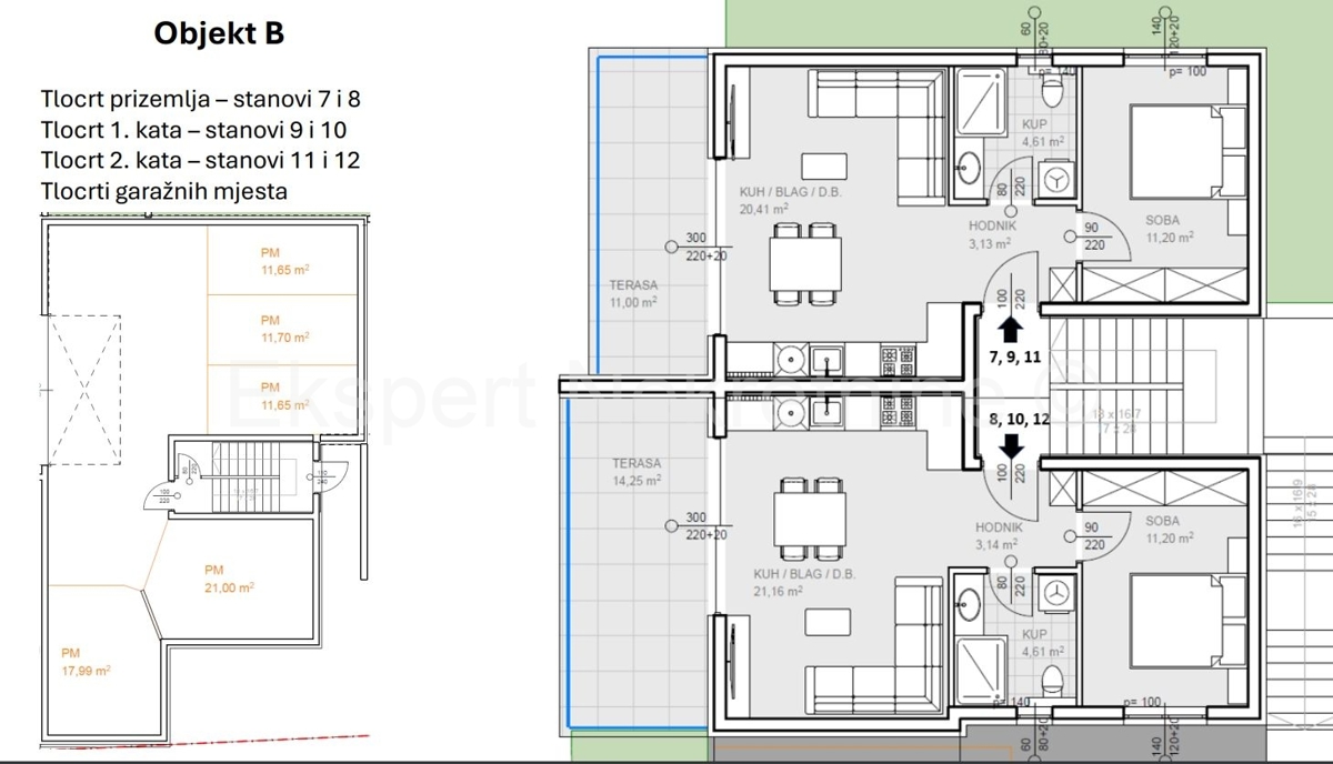 Rogoznica, Ražanj, appartamento con 2 camere da letto 65,15m2, garage, vista mare