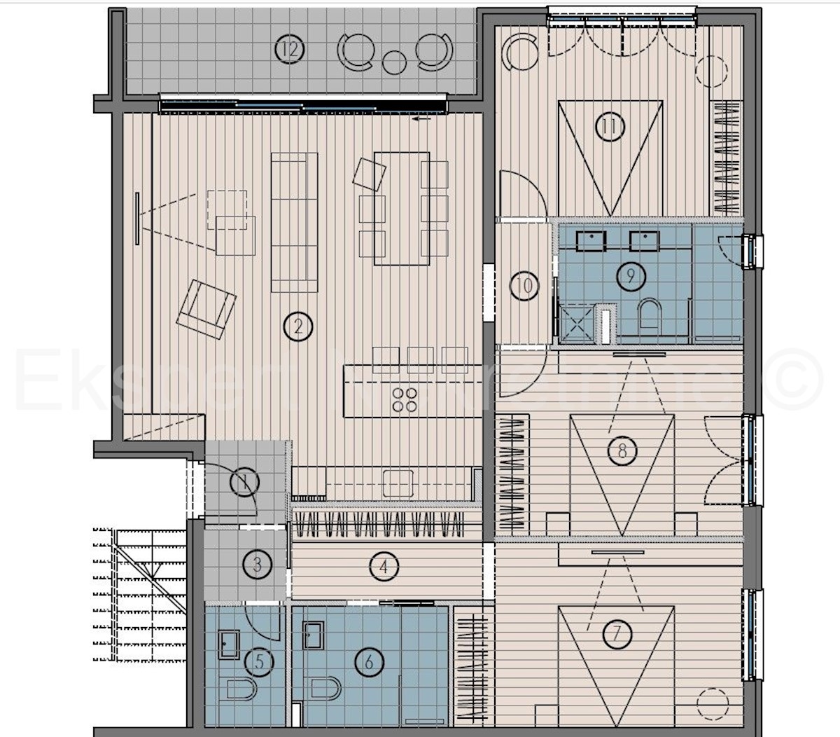 Marina, lussuosa. Appartamento di 3 locali 119 m2, di nuova costruzione, piscina sul tetto