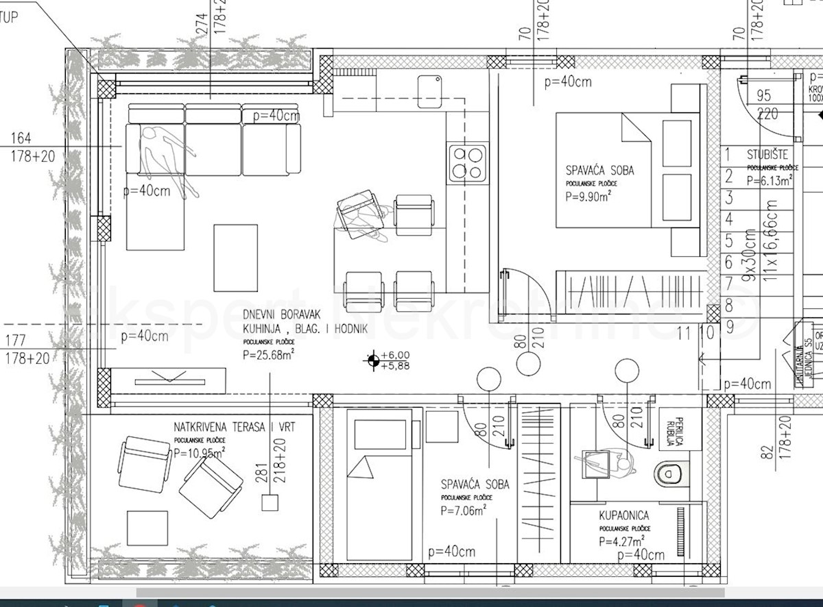 Rogoznica, appartamento con 2 camere da letto 58m2, vista mare, 70m dal mare, parcheggio