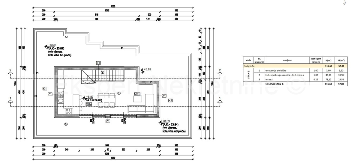 K.Stari, confortevole appartamento con due camere da letto 67m2 con 2 posti auto, vista mare