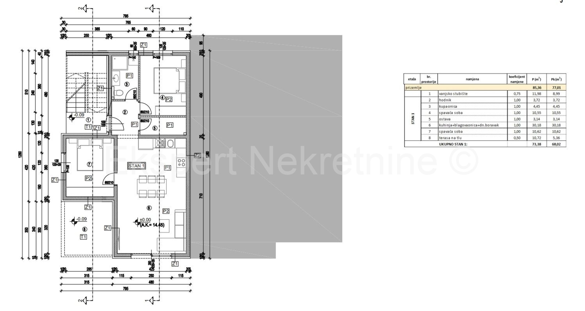 K.Stari, confortevole appartamento con due camere da letto 68m2 con giardino e 2 posti auto