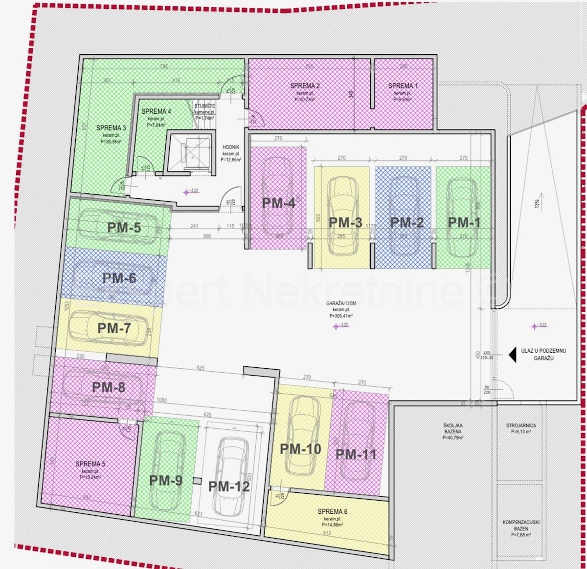 Split-Okolica, Slatine, appartamento con una camera da letto 67m2 al piano terra di un nuovo edificio.  L'orientamento dell'appartamento è est.  L'appartamento dispone di 40,89 m2 di superficie abitabile, una camera da letto, bagno, soggiorno con cuc