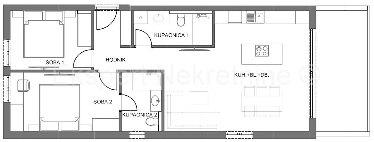 Čiovo, Slatine, appartamento di 2 camere da letto, 86m2, primo piano, vista mare, nuova costruzione