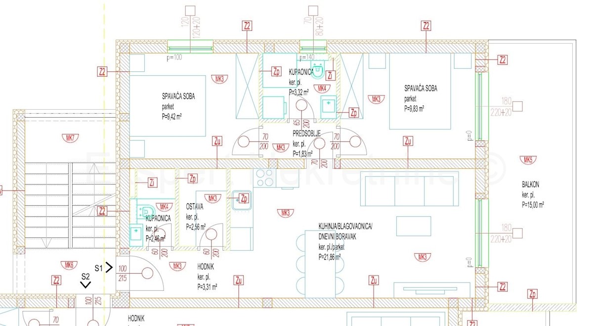 Čiovo,Okrug G., appartamento di 2 locali 64,6 m2 al primo piano di una nuova costruzione, esterno PM