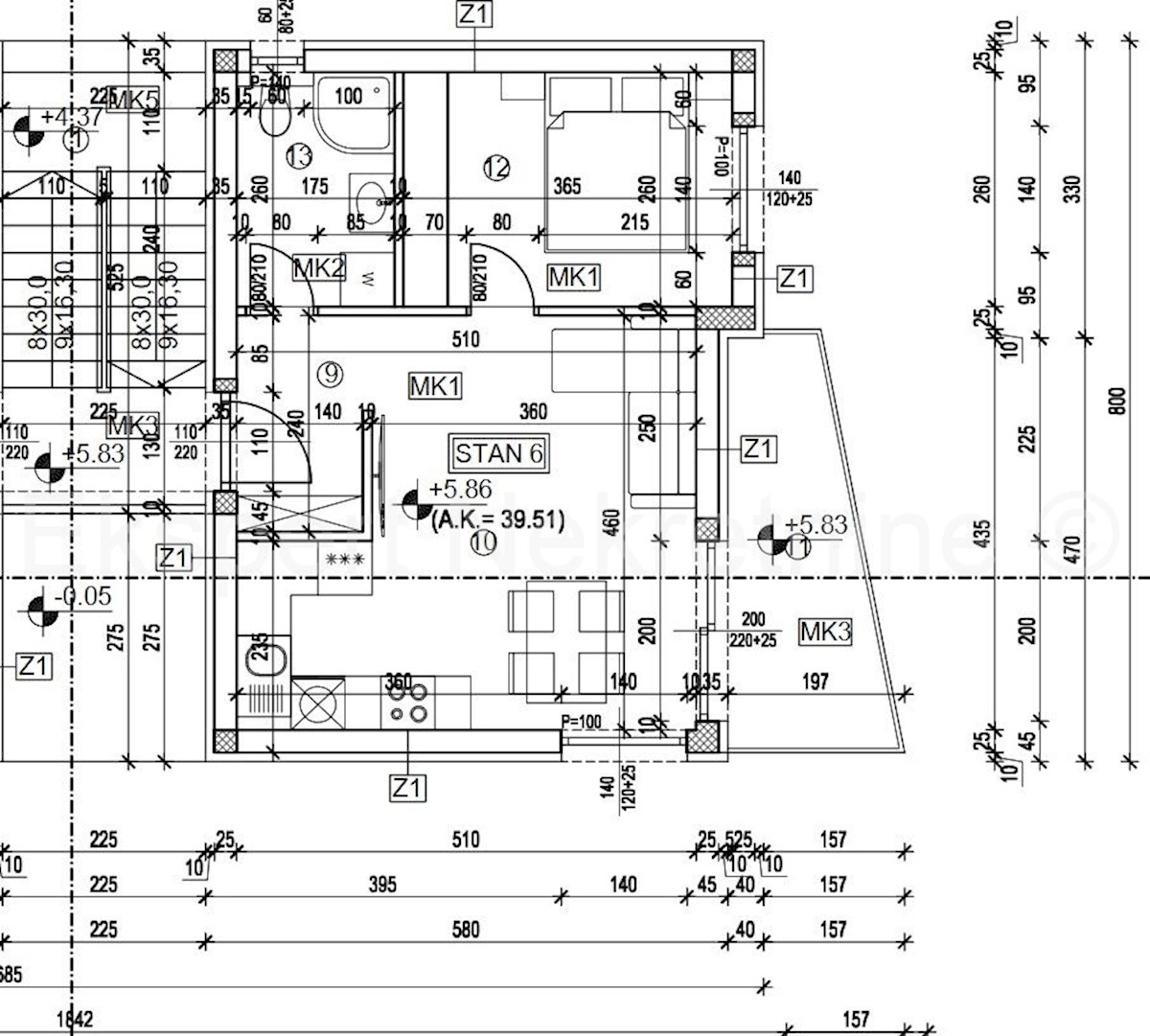 Čiovo, Okrug Gornji, appartamento con 1 camera da letto 45 m2 + terrazza sul tetto 46 m2, Novogr.