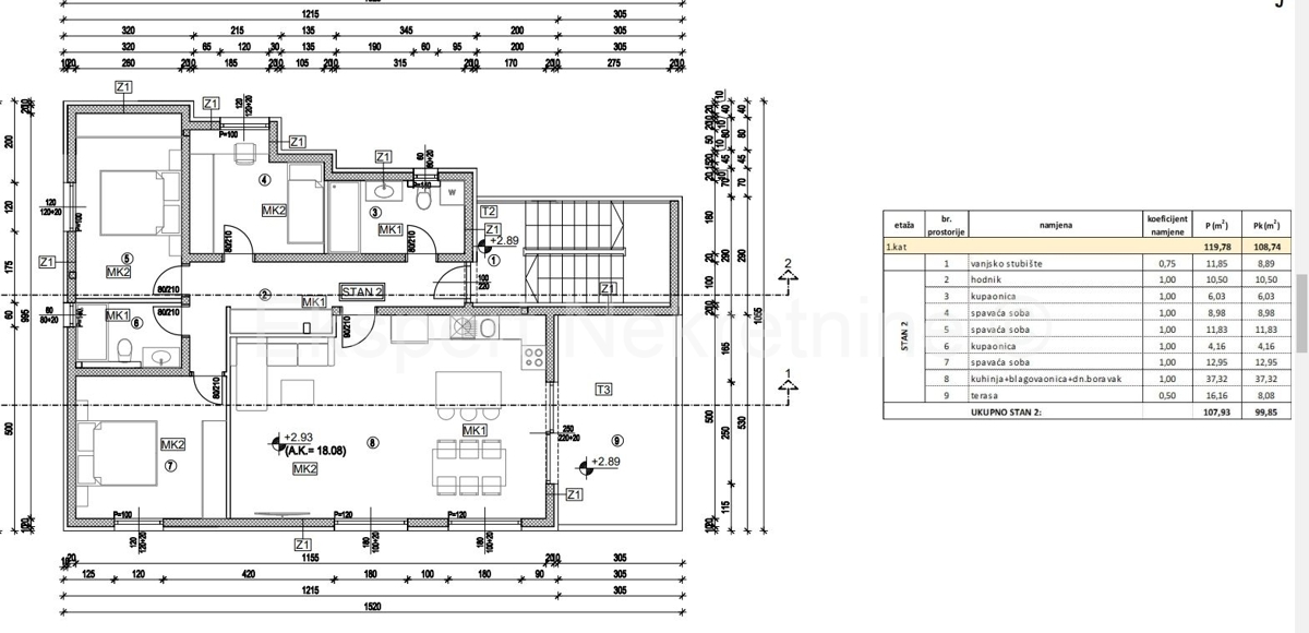 K.Stari, confortevole appartamento con 3 camere da letto 100m2 con 2 posti auto, vista mare