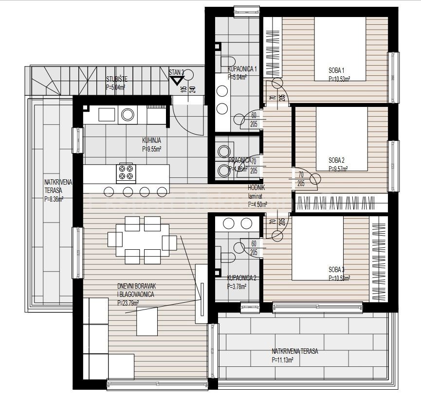 Čiovo, Okrug G., penthouse 79m2 + 124m2 roof terrace, panoramic view