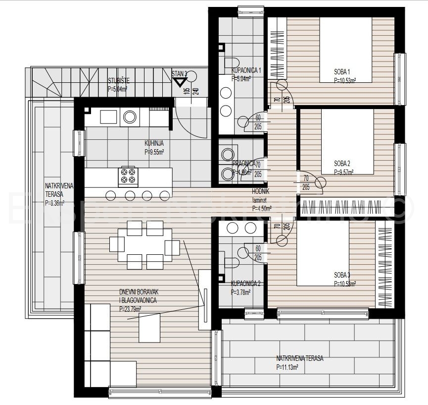 Čiovo, Okrug G., penthouse 79m2 + 124m2 roof terrace, panoramic view