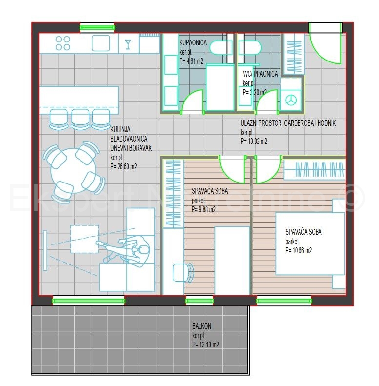 Trogir, Center, 2-bedroom apartment 77 m2, new building, 1st floor, parking