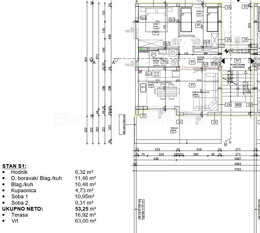 Trogir, Plano, 2-bedroom apartment 70 m2 + garden 68 m2, new building
