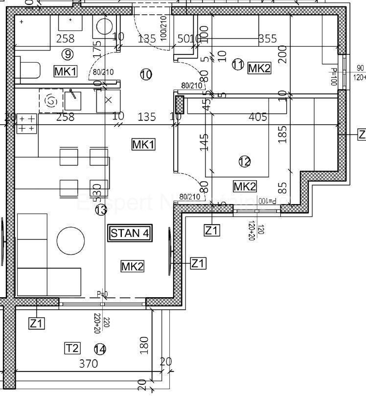Trogir, 2-bedroom apartment 53 m2, new building, 1st floor, view,