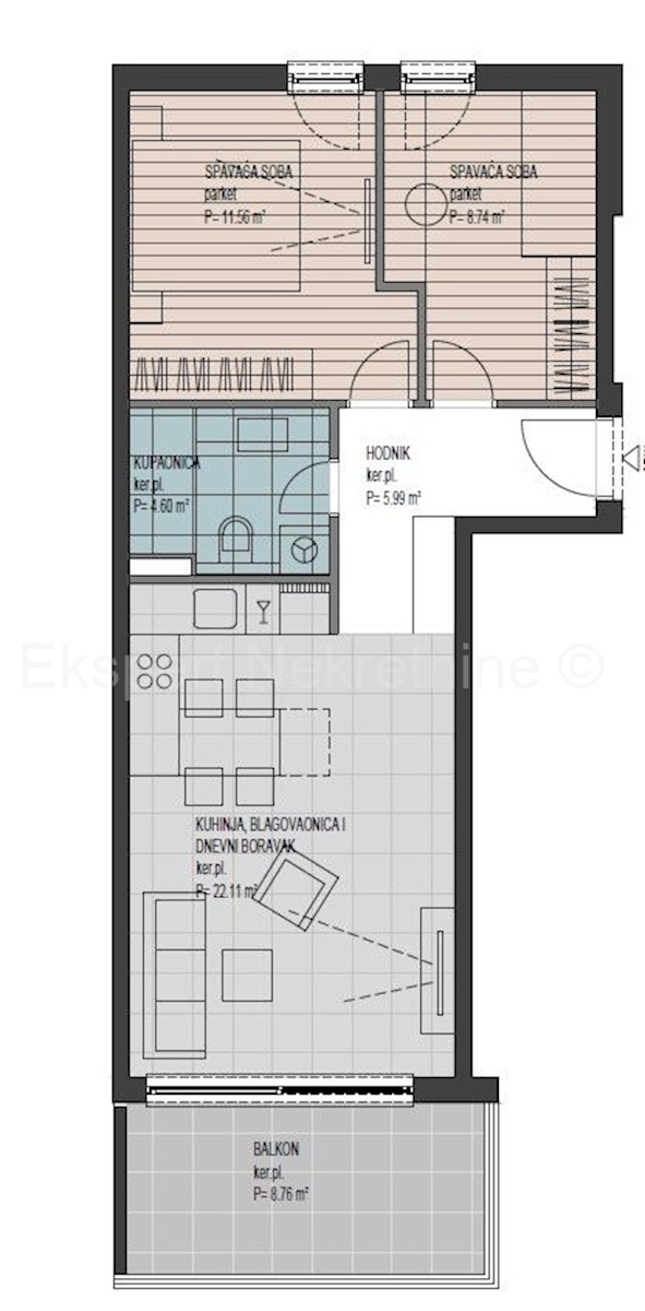 Seget Donji, appartamento 2 locali 53 mq + terrazzo 17 mq, nuova costruzione, a 100 dal mare