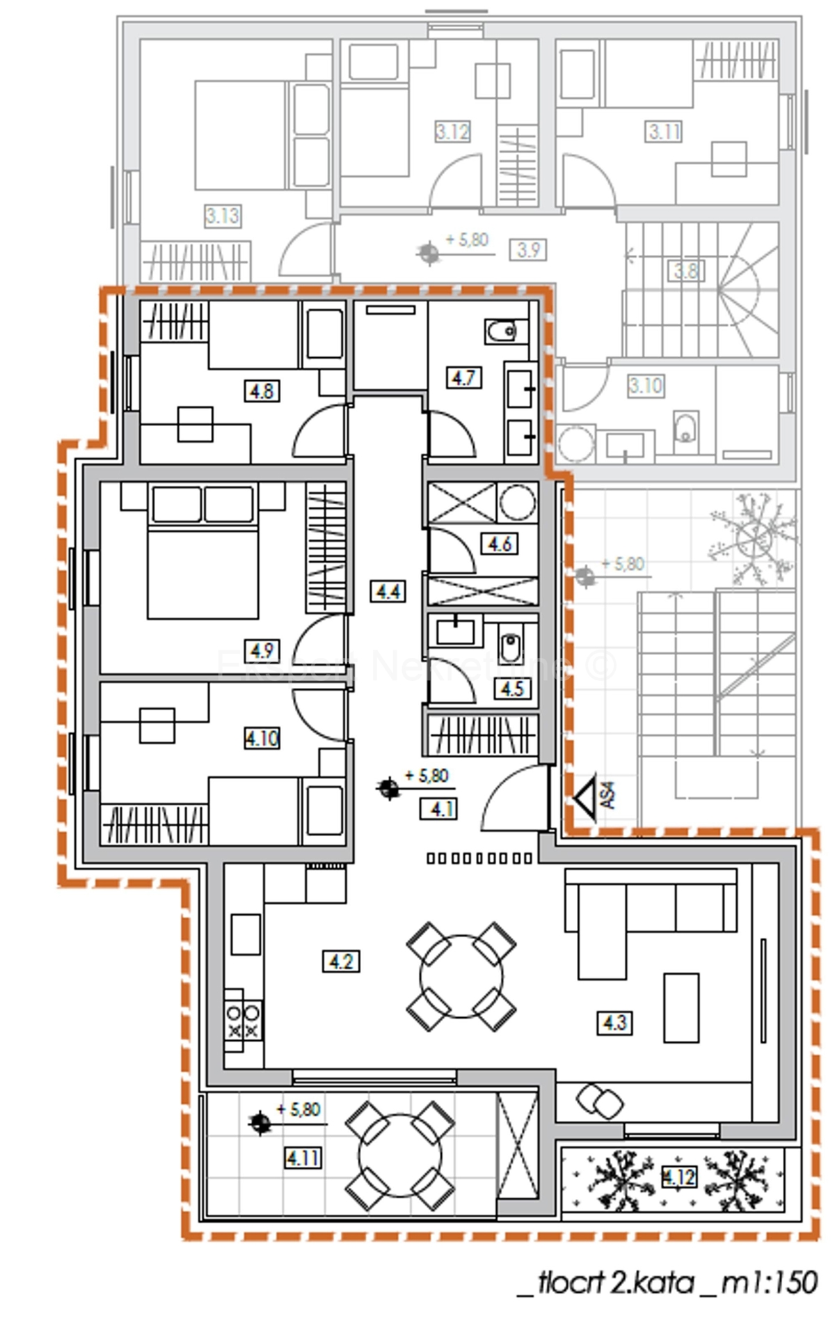 K. Kambelovac, appartamento di 3 locali 86m2, ultimo piano, nuova costruzione, 400 m dal mare