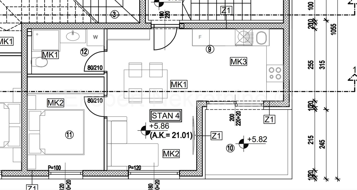 K.Stari, confortevole appartamento con 1 camera da letto 41m2 con posto auto, vista mare