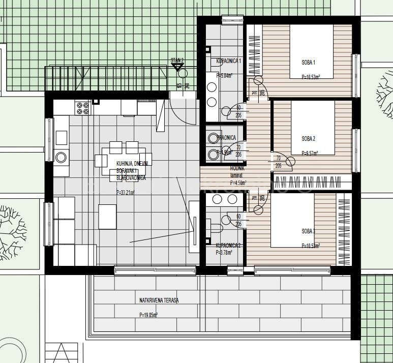 Čiovo, Okrug G., 3-bedroom apartment 99m2, new building, view of the sea and islands