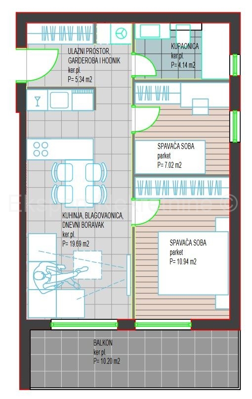 Trogir, Center, 2-bedroom apartment 60 m2, new building, 1st floor, parking