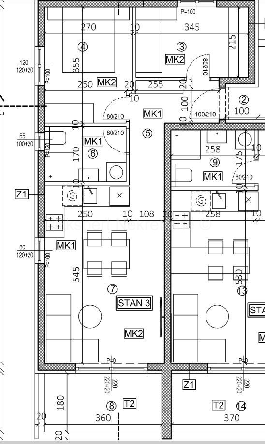 Trogir, 2-bedroom apartment 53 m2, new building, 1st floor, view,