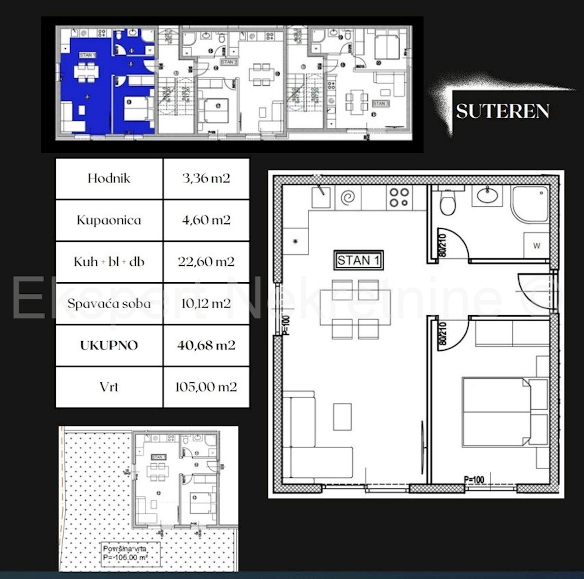 Čiovo, Okrug.G., appartamento monolocale 40.68m2 con giardino 105m2 con posto auto