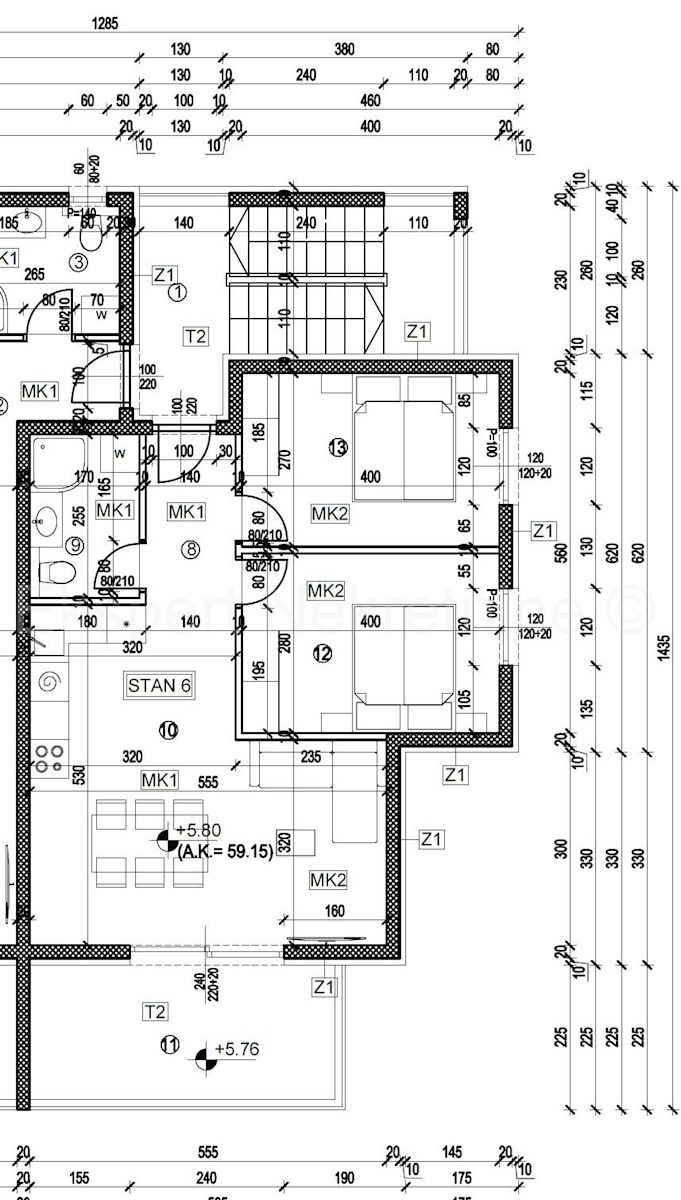 Trogir, appartamento di 2 locali 69 m2 + terrazza sul tetto 55 m2, Novogr., vista mare