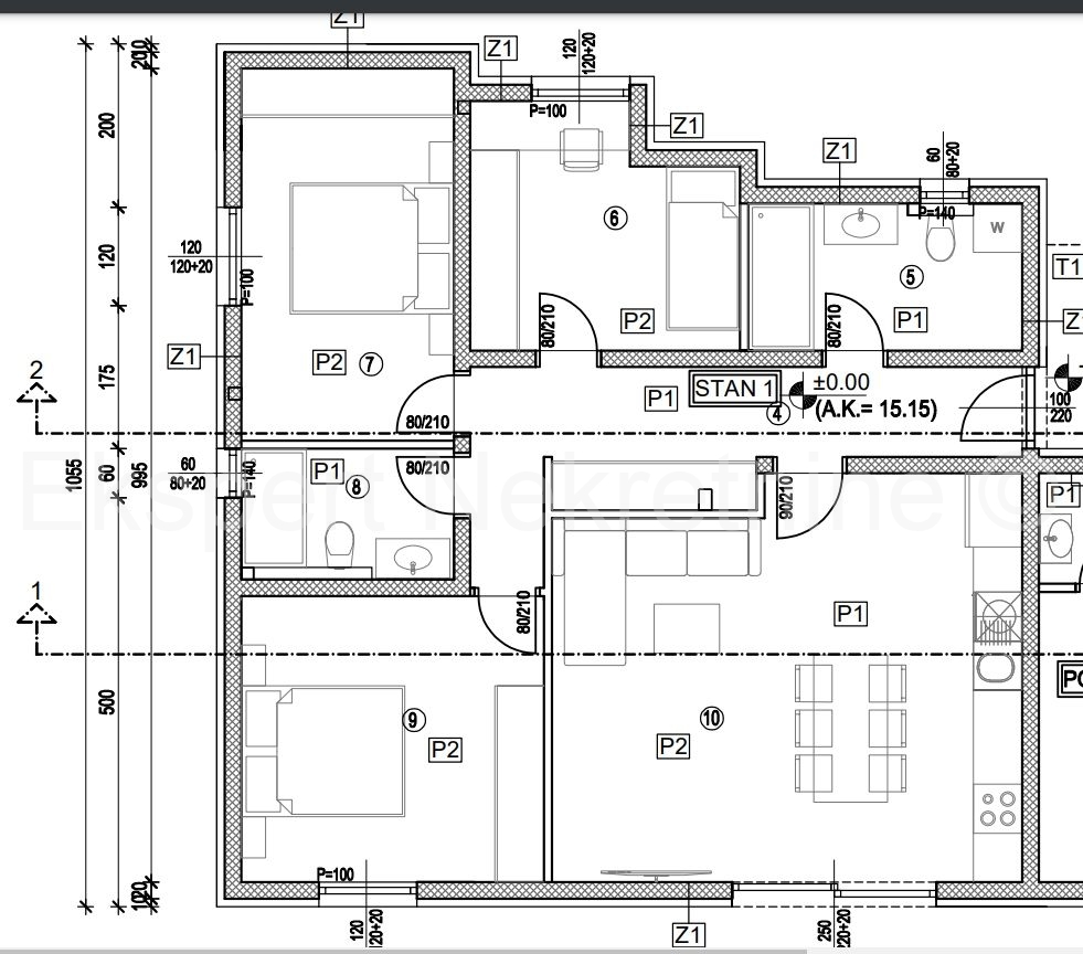 K.Stari, confortevole appartamento con tre camere da letto 82m2 con giardino e 2 posti auto