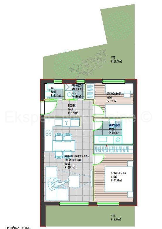 Trogir, Center, 2-bedroom apartment 52 m2 + garden 30 m2, new building,