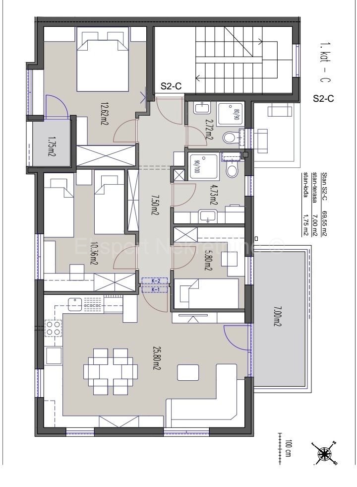 Podstrana, appartamento di 3 locali 75,2 m2, 100 metri dal mare, vista mare