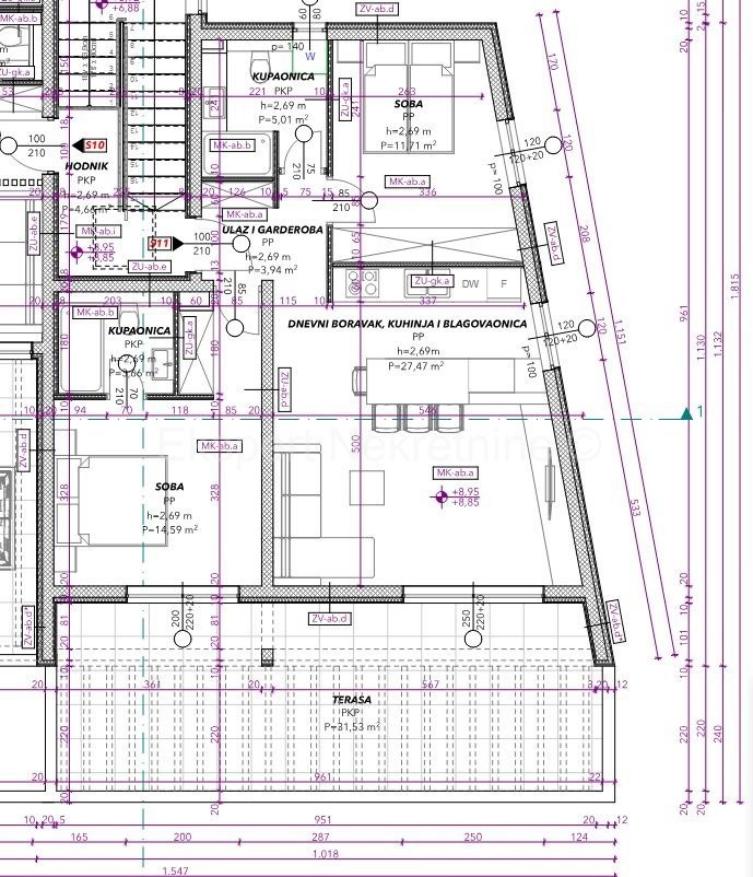 Seget D., penthouse 2-bedroom 98 m2, new building, sea view