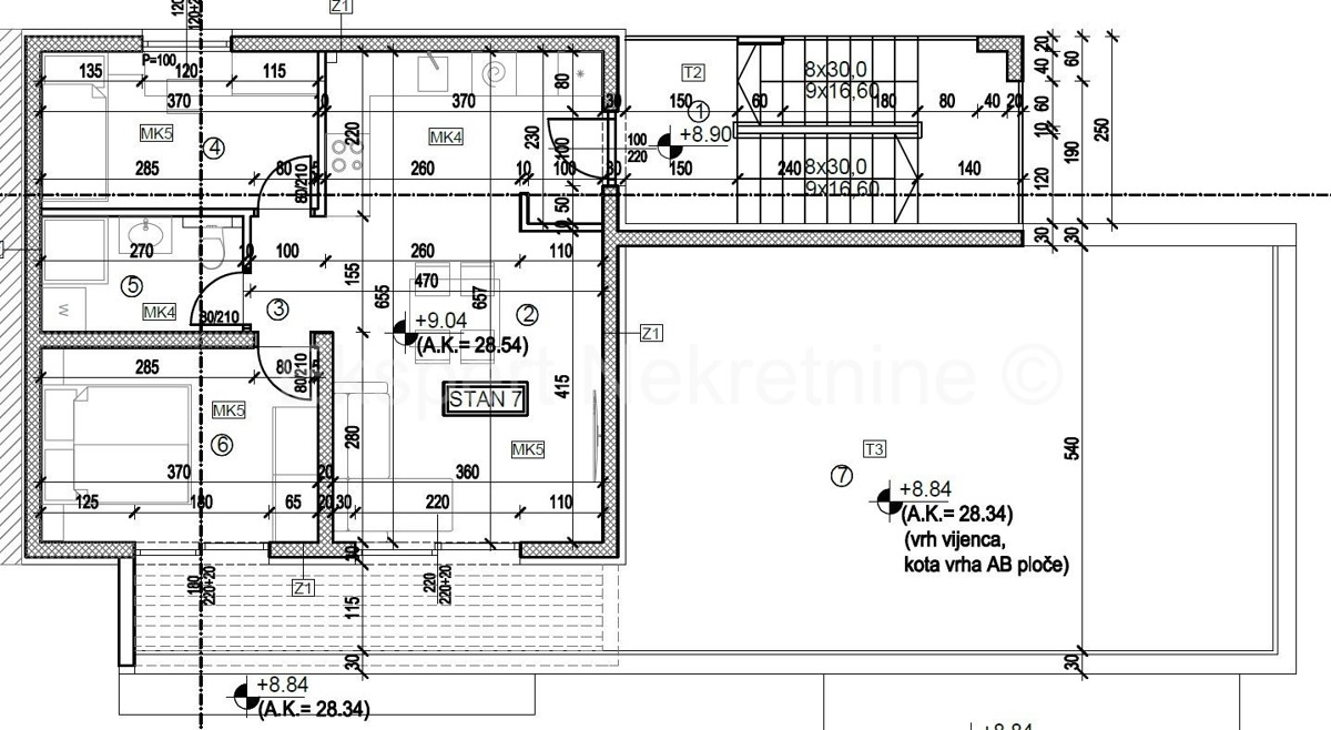 Trogir, penthouse 48 m2 + 54 m2 terrace, 3rd floor, new building, sea view