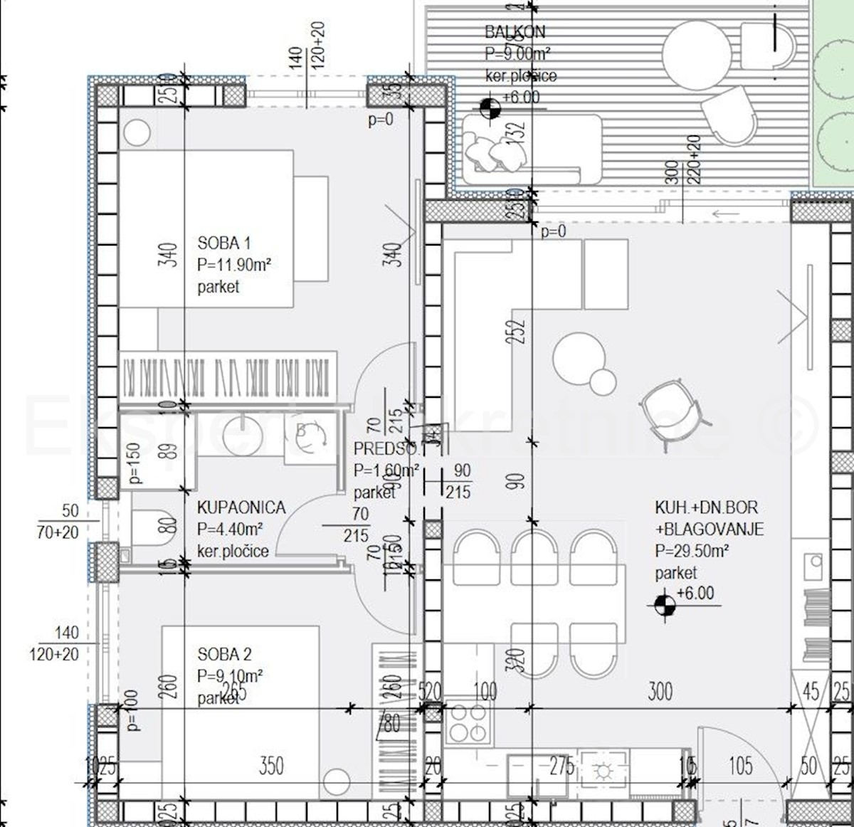 Čiovo, Okrug G., appartamento di 2 locali 66 m2 + terrazza sul tetto 70 m2, nuova costruzione