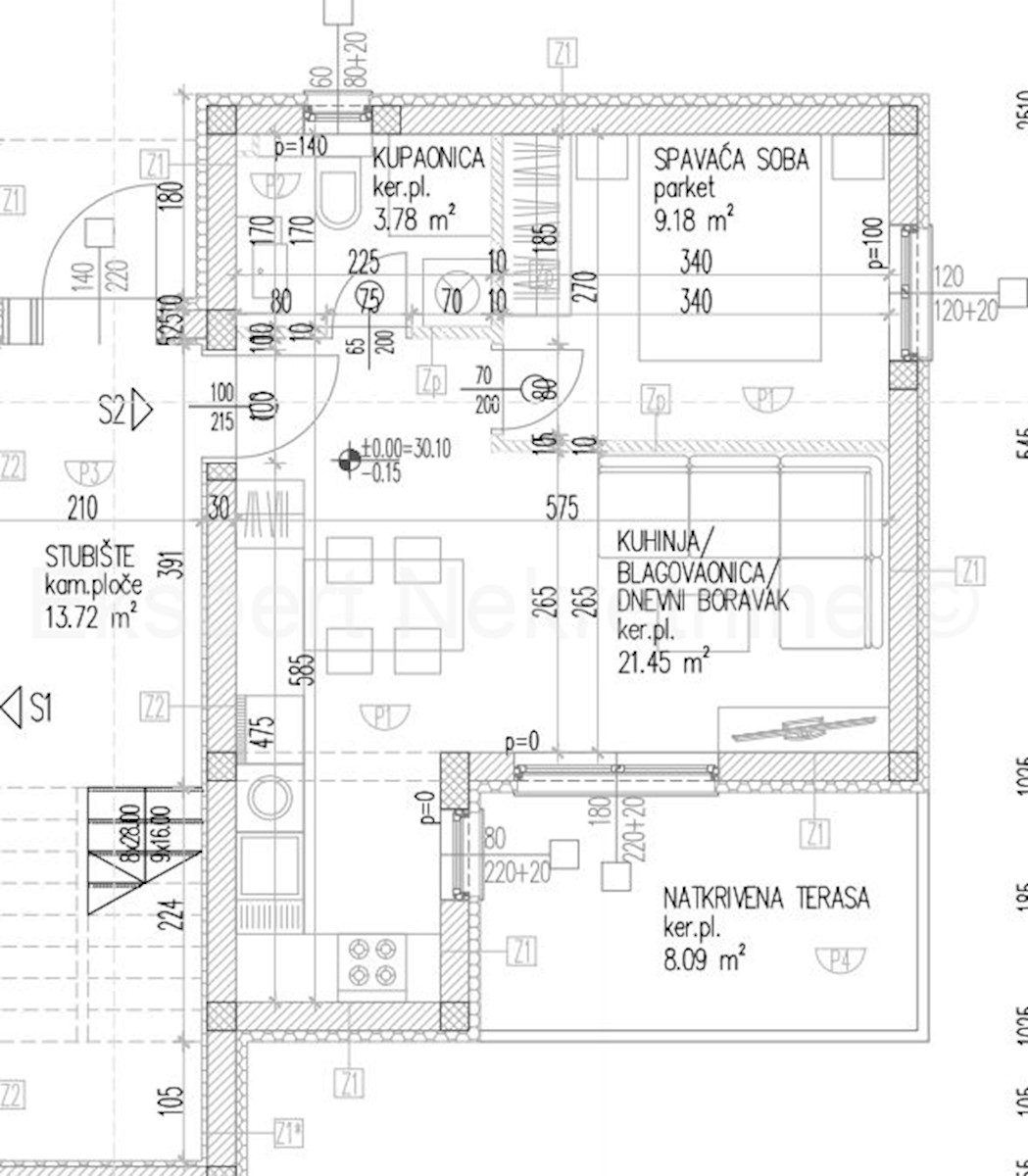 Seget D., 1-bedroom apartment 42m2 on the ground floor of a new building with a parking space