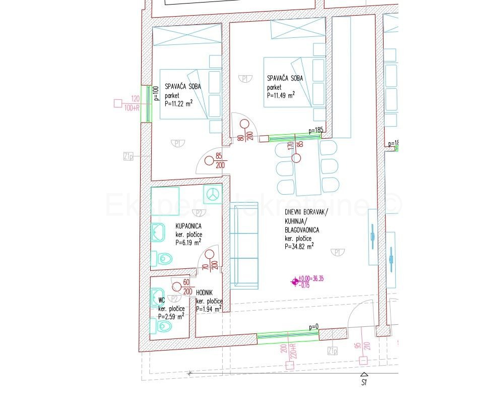 Čiovo,Okrug G,appartamento con 2 camera da letto 85 m2,di nuova costruzione,arredato,garage p.m.