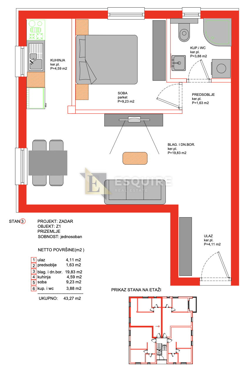 Appartamento Borik, Zadar, 43,27m2