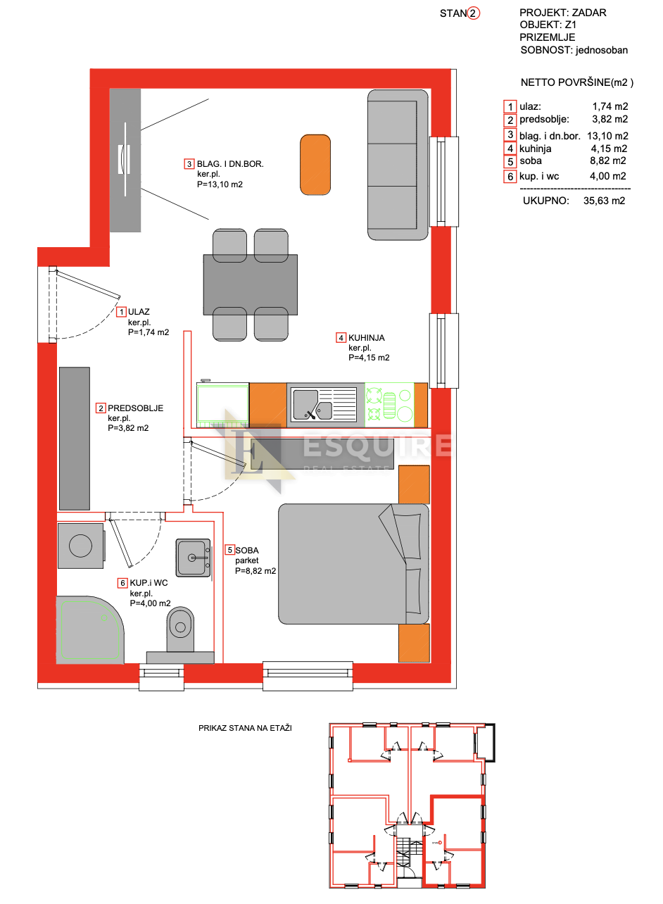 Appartamento Borik, Zadar, 35,63m2