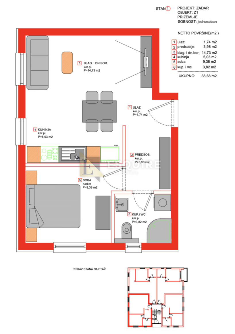 Appartamento Borik, Zadar, 38,68m2
