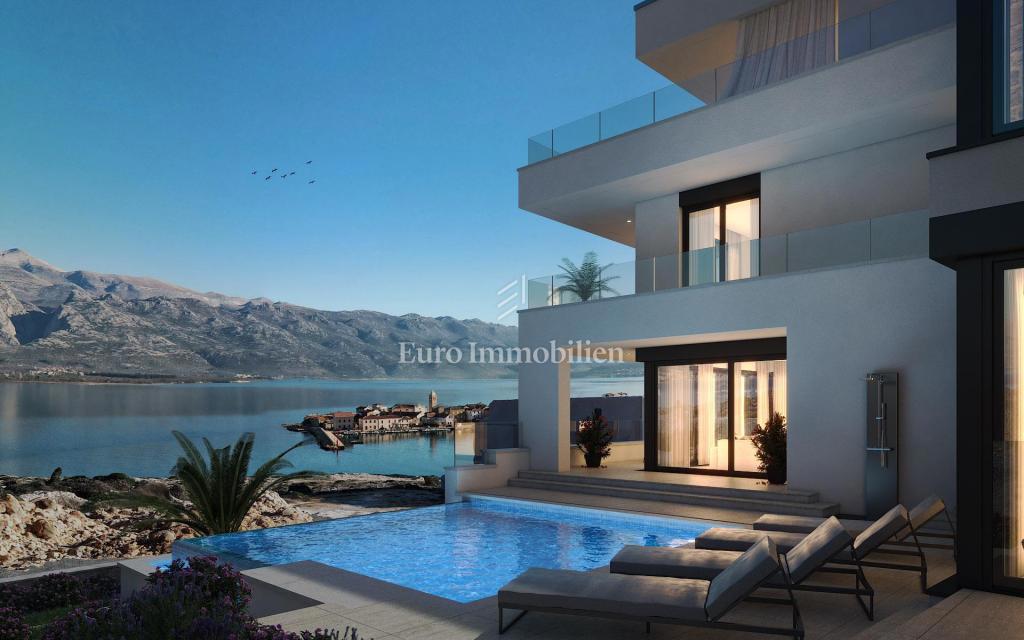 Villa con piscina a sfioro, seconda fila sul mare - Vinjerac