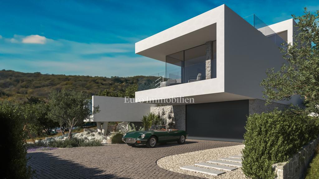 Terreno con vista mare con permesso per una villa a Vrbnik
