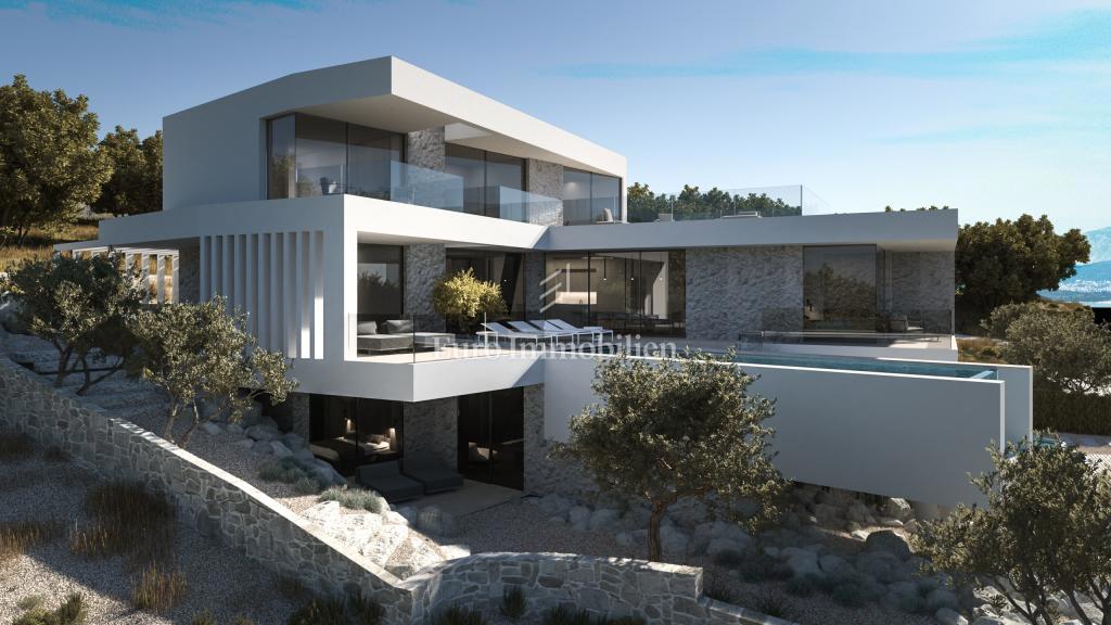 Terreno con vista mare con permesso per una villa a Vrbnik